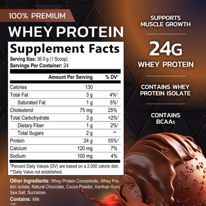 Nature's Premium 100% Whey Protein Powder, 24g of Protein, Double Rich Chocolate - Maple Wellness Supplements