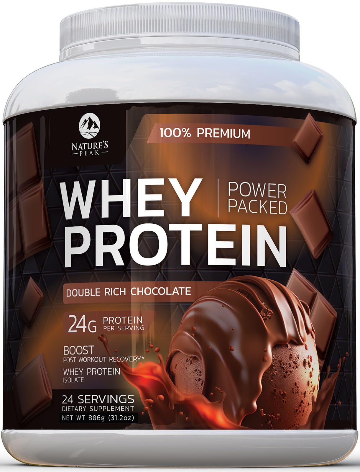 Nature's Premium 100% Whey Protein Powder, 24g of Protein, Double Rich Chocolate - Maple Wellness Supplements