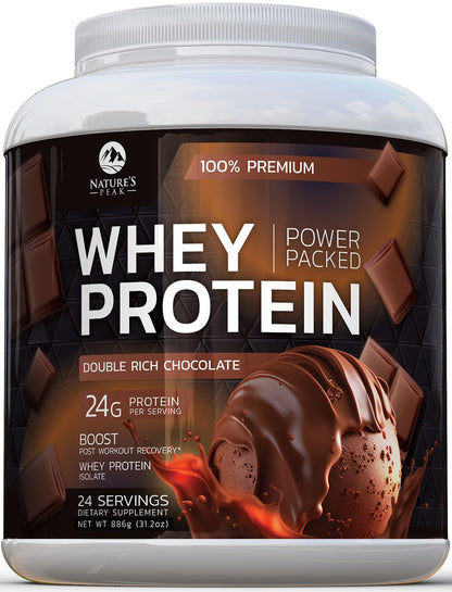 Nature's Premium 100% Whey Protein Powder, 24g of Protein, Double Rich Chocolate - Maple Wellness Supplements