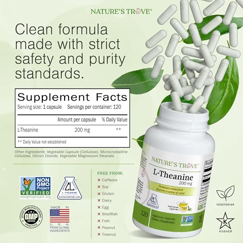 Nature's Trove L-Theanine 200mg 120 Vegetarian Capsules - Maple Wellness Supplements