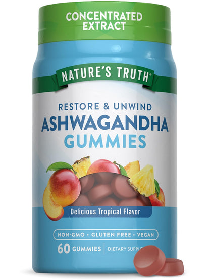 Nature's Truth Ashwagandha Gummies | 60 Count | Tropical Flavor | Vegan, Non-GMO, & Gluten Free Supplement - Maple Wellness Supplements