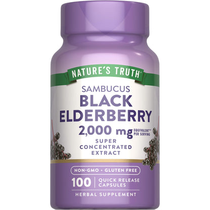 Nature's Truth Black Elderberry Capsules | 100 Count | Super Concentrated Sambucus Extract | Non-GMO and Gluten Free Supplement - Maple Wellness Supplements