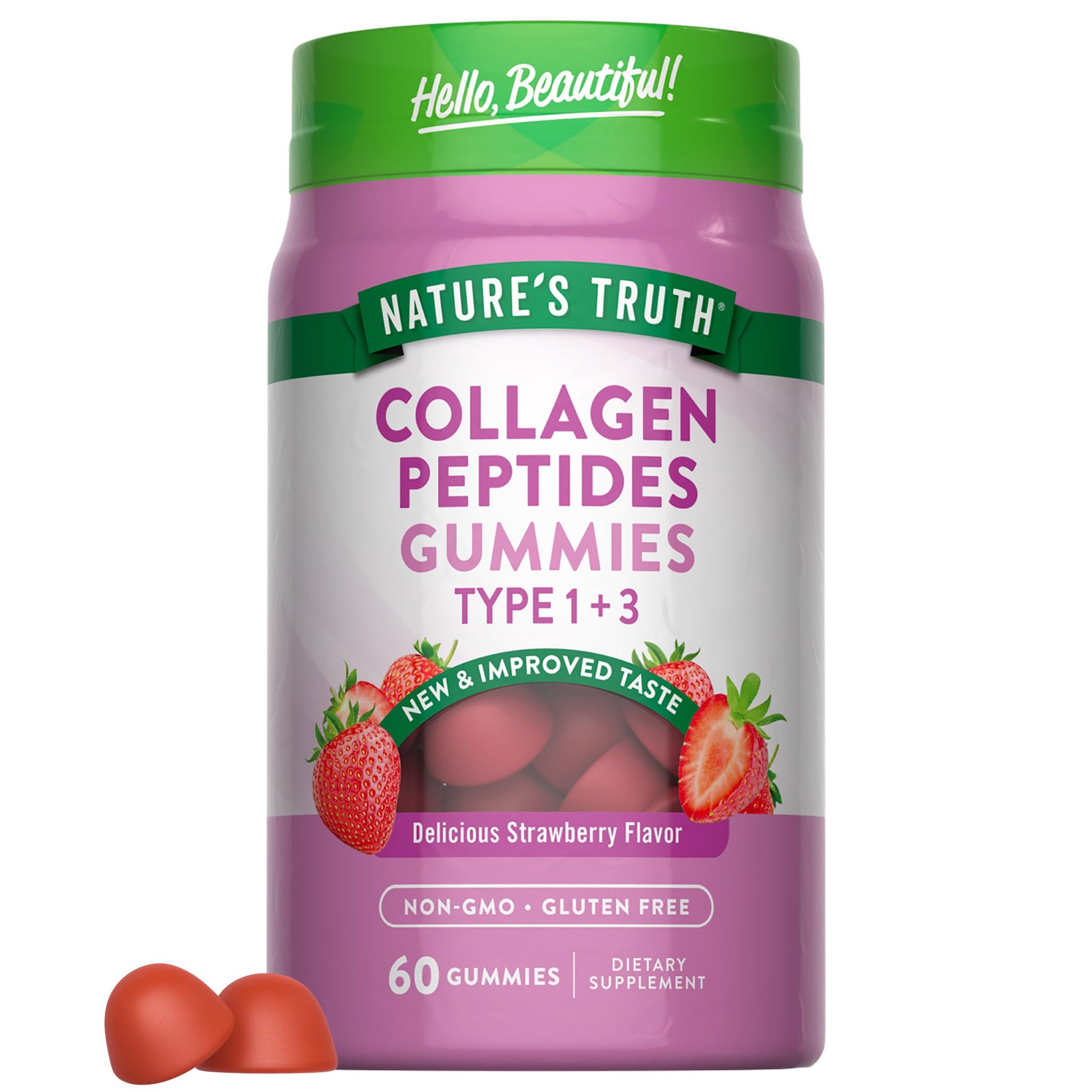 Nature's Truth Collagen Peptide Gummies for Women | 60 Count Type 1 and 3 | Strawberry Flavor - Maple Wellness Supplements