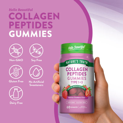 Nature's Truth Collagen Peptide Gummies for Women | 60 Count Type 1 and 3 | Strawberry Flavor - Maple Wellness Supplements
