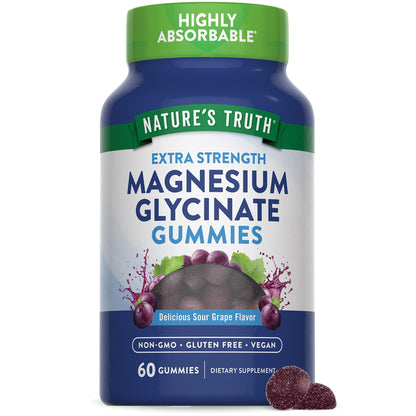 Nature's Truth Magnesium Glycinate Gummies | 60 Count | Sour Grape Flavor | Vegan, Non-GMO & Gluten Free Supplement - Maple Wellness Supplements