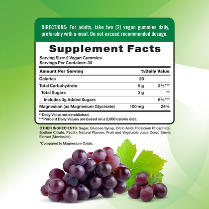 Nature's Truth Magnesium Glycinate Gummies | 60 Count | Sour Grape Flavor | Vegan, Non-GMO & Gluten Free Supplement - Maple Wellness Supplements