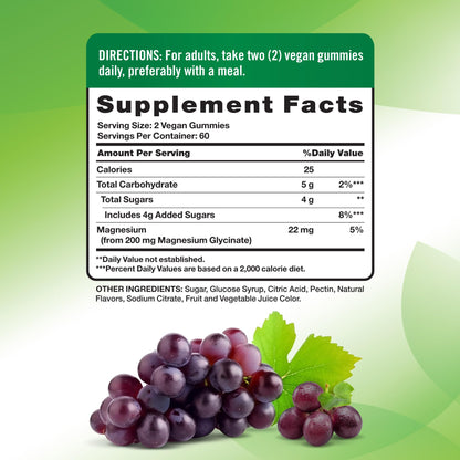 Nature's Truth Magnesium Glycinate Gummies for Adults | 200mg | 120 Count | Grape Flavor | Vegan, Non-GMO & Gluten Free Supplement - Maple Wellness Supplements