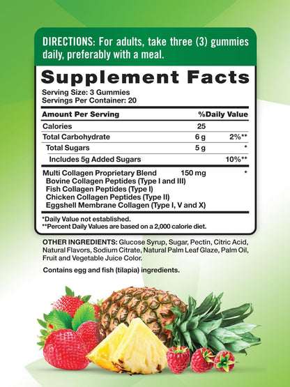 Nature's Truth Multi Collagen Gummies | Type I, II, III, V, X | 60 Count | Non-GMO & Gluten Free Complex Supplement | Mixed Fruit Flavor - Maple Wellness Supplements
