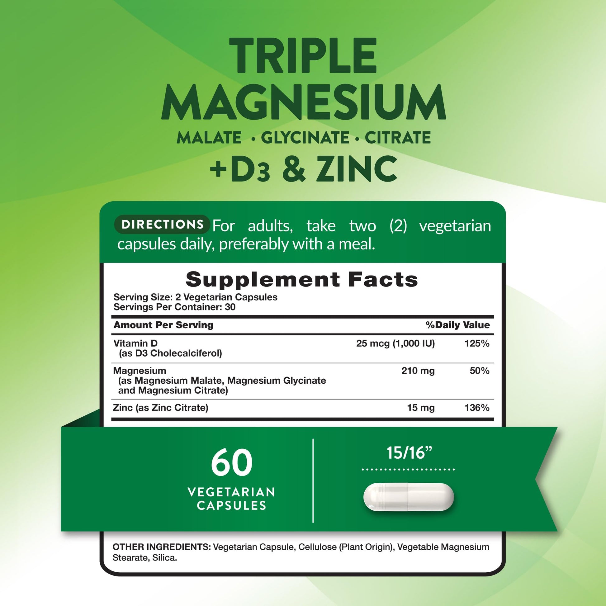 Nature's Truth Triple Magnesium Complex Supplement | 60 Capsules | Glycinate, Citrate & Malate | with D3 & Zinc | Vegetarian, Non-GMO, & Gluten Free - Maple Wellness Supplements