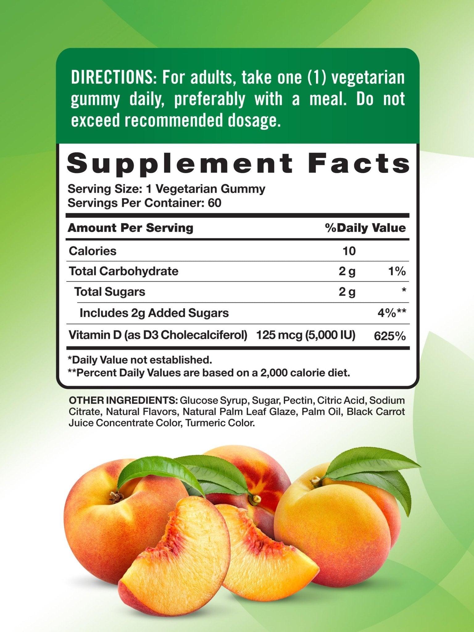 Nature's Truth Vitamin D3 Gummies | 5000 IU | 60 Count | Peach Flavor | Vegetarian, Non-GMO & Gluten Free Supplement - Maple Wellness Supplements