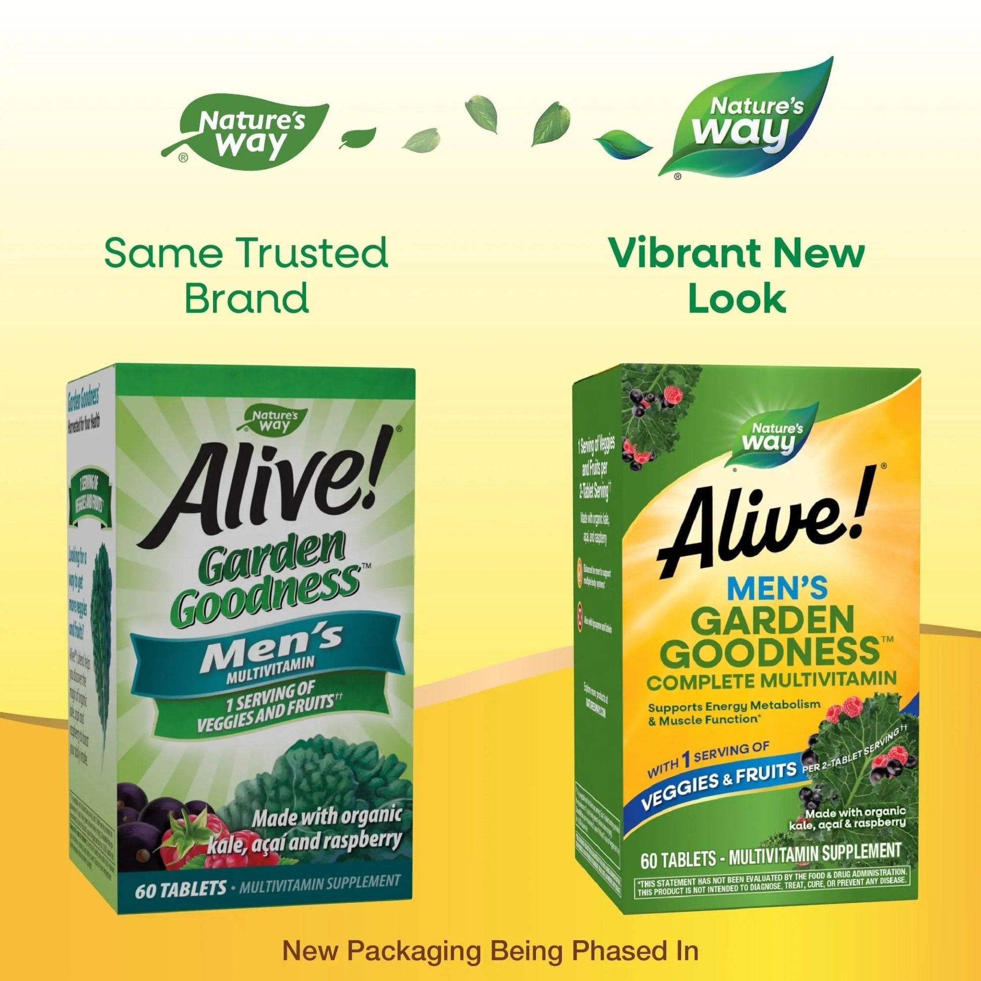 Nature's Way Alive! Garden Goodness Men's Multivitamin, Veggie & Fruit Blend (1400mg per serving), Made with Organic Kale, 60 Count - Maple Wellness Supplements
