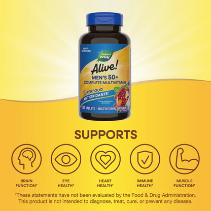 Nature’s Way Alive! Men’s 50+ Multivitamin Complete Tablets, Daily Multivitamin for Men Over 50, Supports Cellular Energy Metabolism - Maple Wellness Supplements