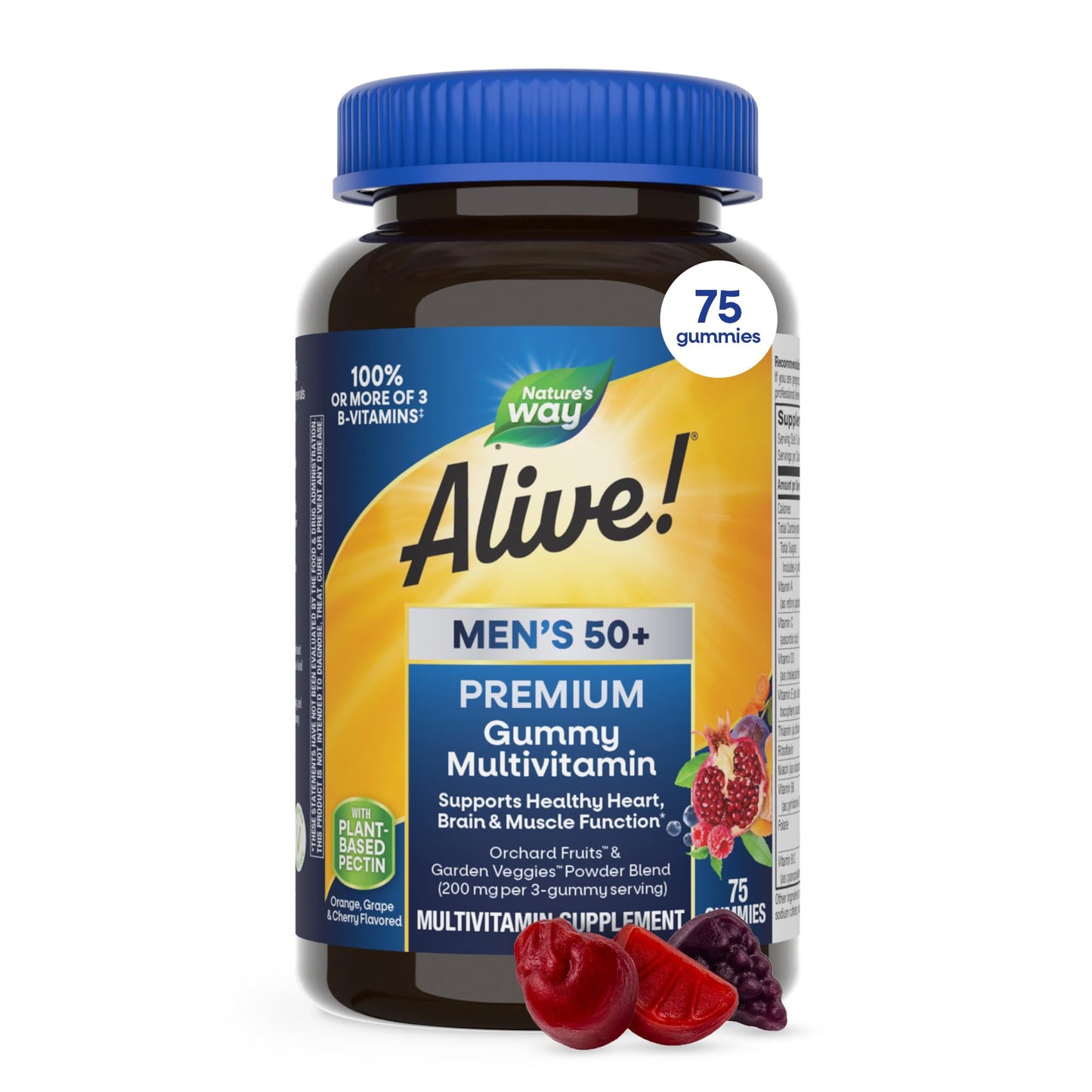 Nature’s Way Alive! Men’s 50 Plus Premium Gummy Multivitamin, Supports Healthy Heart, Brain & Muscle Function with High Potency B-Vitamins, Vitamin A, C, D3 - Maple Wellness Supplements