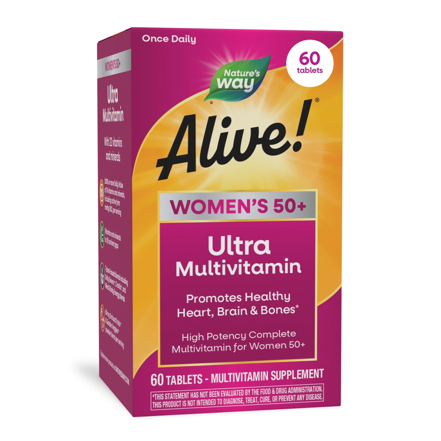 Nature’s Way Alive! Ultra Potency Multivitamin for Women 50 Plus, Complete High Potency Formula with Vitamin D3, C, E, Methylated B12, Supports, - Maple Wellness Supplements