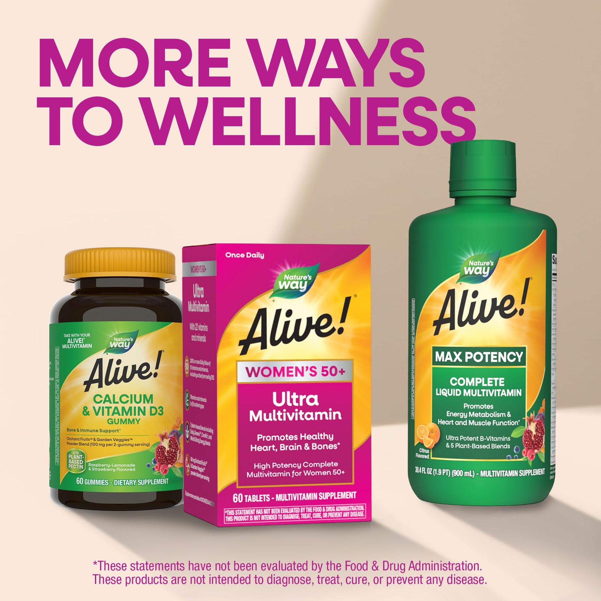 Nature’s Way Alive! Ultra Potency Multivitamin for Women 50 Plus, Complete High Potency Formula with Vitamin D3, C, E, Methylated B12, Supports, - Maple Wellness Supplements