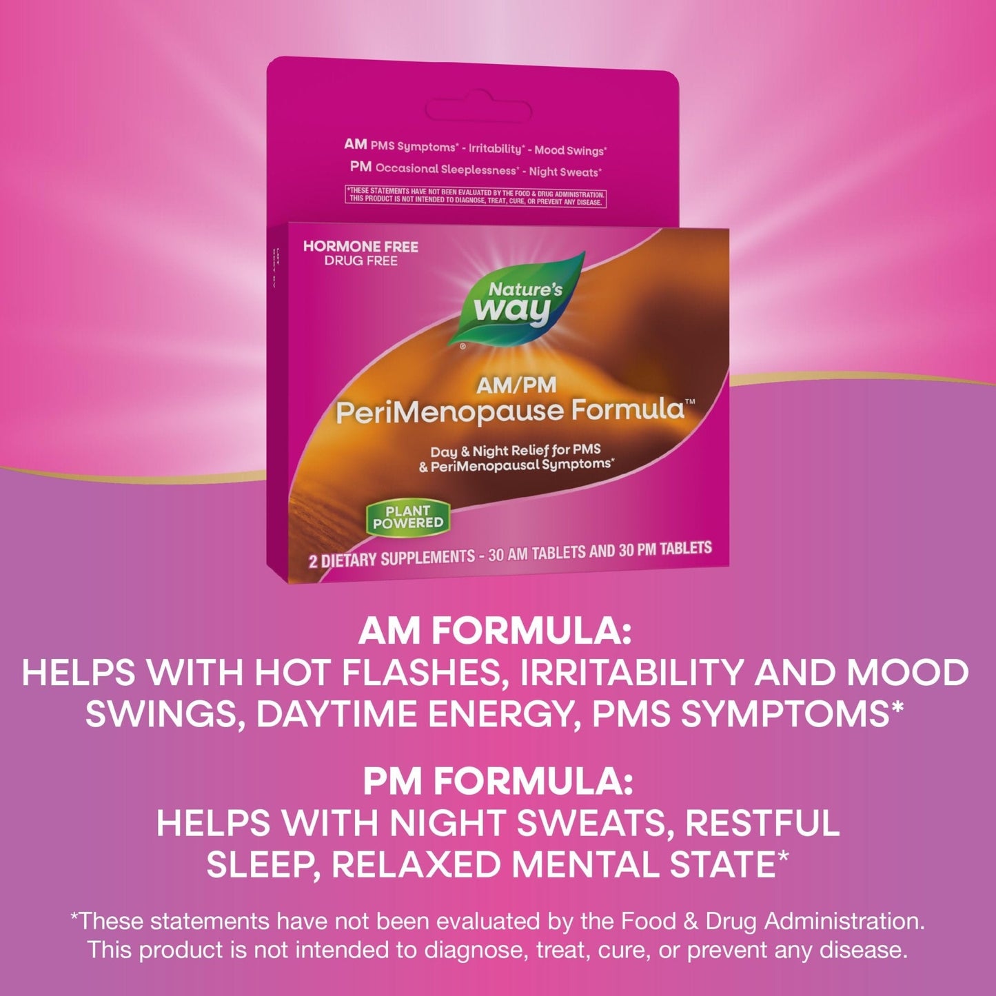 Nature's Way AM/PM PeriMenopause Formula, Perimenopause and PMS Symptom Support*, Hormone-Free, Hot Flashes*, PMS Symptoms*, Restful Sleep*, 30 AM & 30 PM Tablets - Maple Wellness Supplements