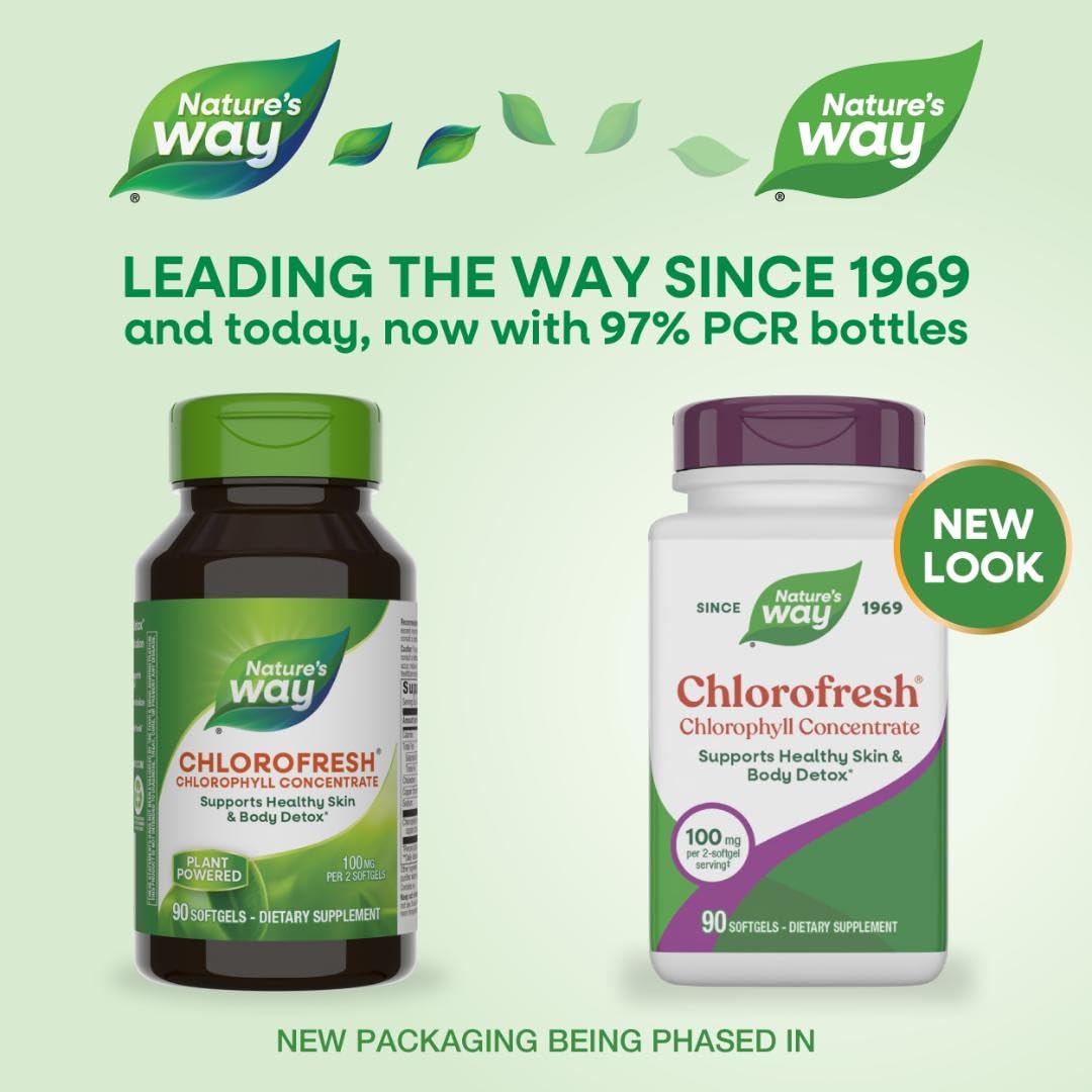 Nature’s Way Chlorofresh Chlorophyll Concentrate Softgels, Chlorophyllin Copper Complex, Internal Deodorant Supplement, Supports Healthy Skin and Detox Pathways - Maple Wellness Supplements
