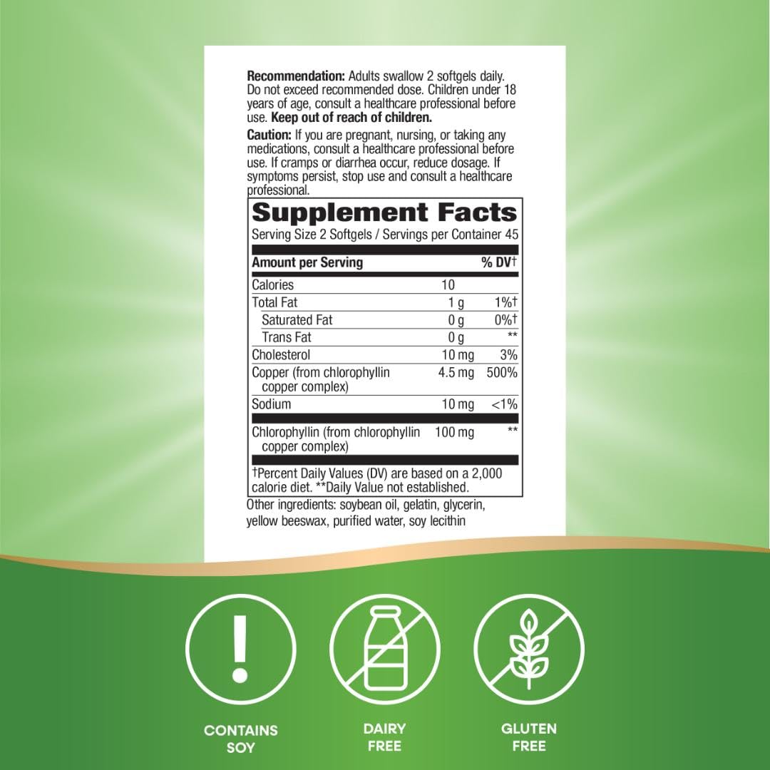 Nature’s Way Chlorofresh Chlorophyll Concentrate Softgels, Chlorophyllin Copper Complex, Internal Deodorant Supplement, Supports Healthy Skin and Detox Pathways - Maple Wellness Supplements