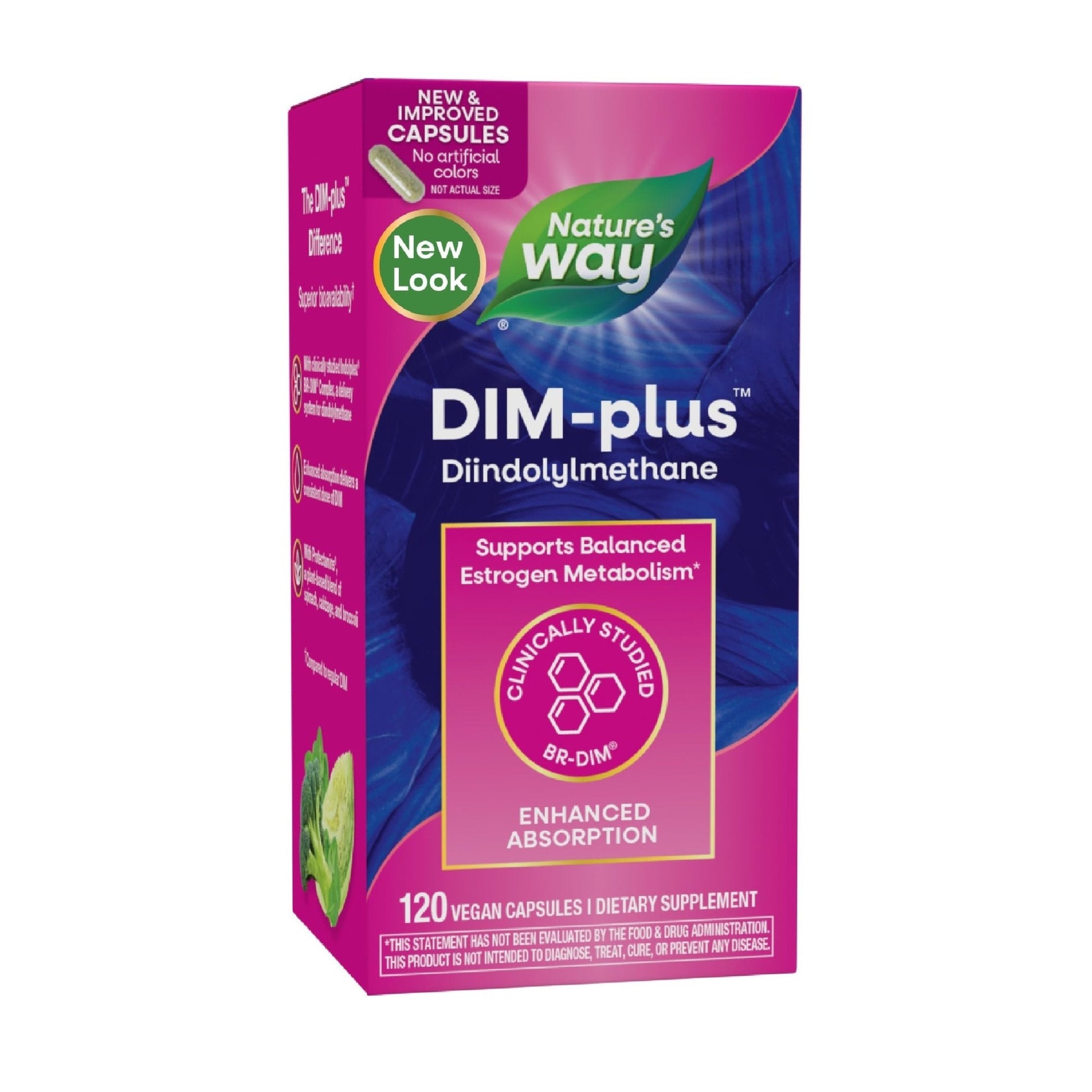 Nature's Way DIM-Plus, DIM Supplement, Supports Balanced Estrogen Metabolism*, Supports Estrogen Hormone Balance*, Diindolylmethane, 120 Vegan Capsules - Maple Wellness Supplements