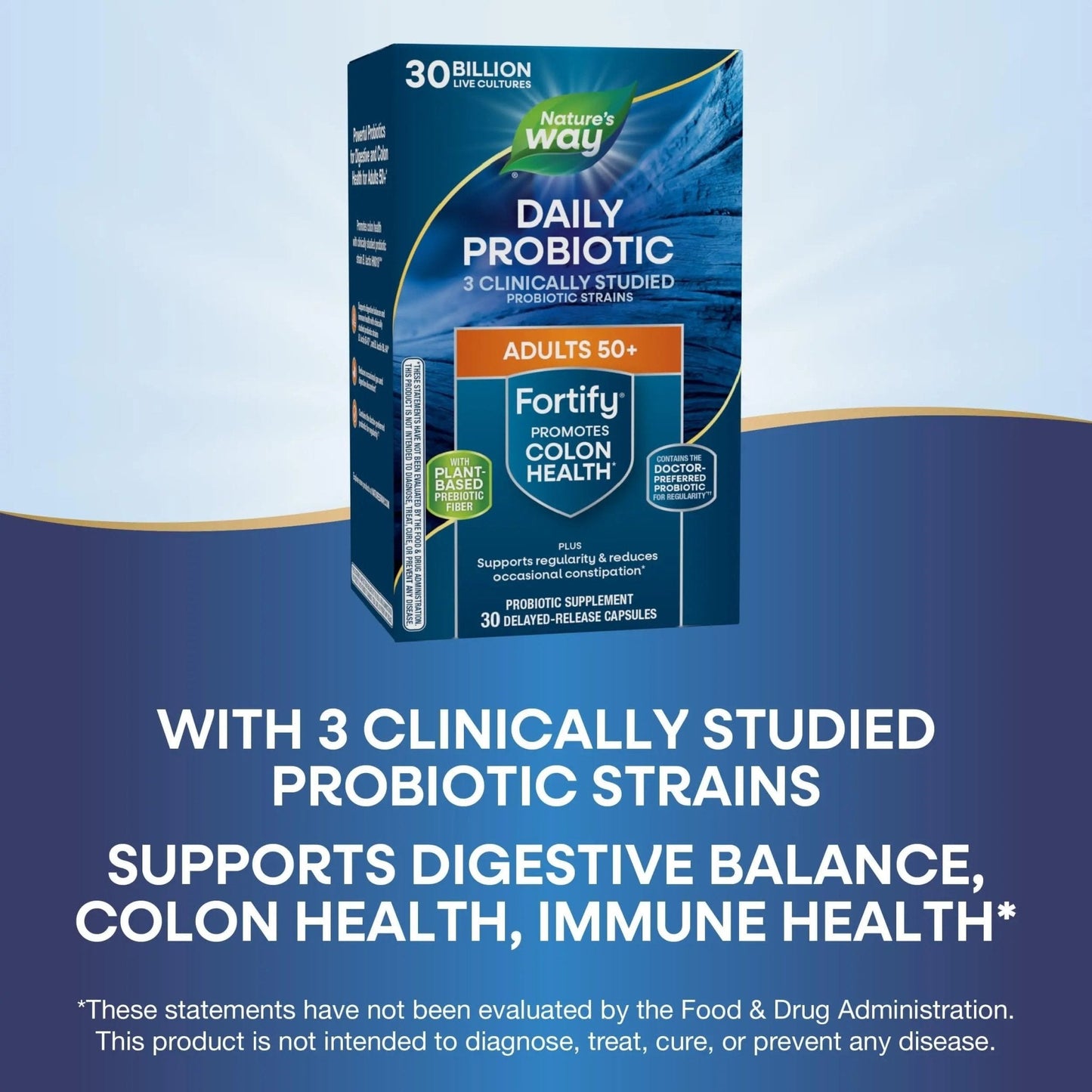 Nature's Way Fortify 50+ Daily Probiotic for Men & Women, 30 Billion Live Cultures, Colon, Digestive, and Immune Health Support* Supplement, 30 Capsules - Maple Wellness Supplements