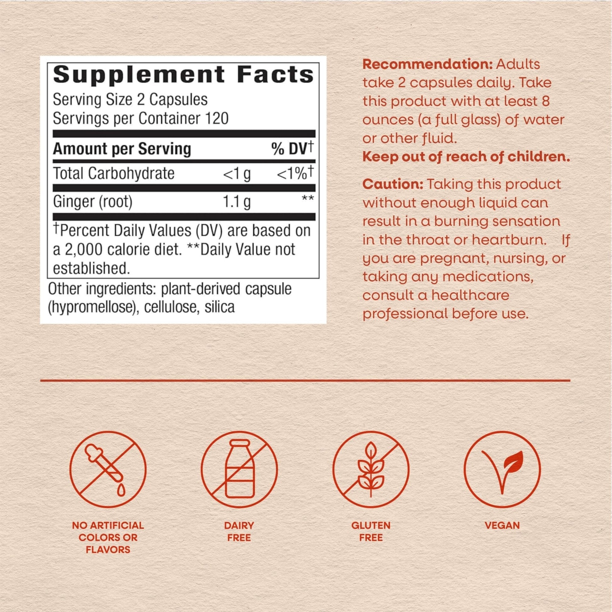Nature’s Way Ginger Root Capsules, 1100 mg per 2-Capsule Serving Ginger Supplement for Digestive Comfort and Motion-Related Nausea Support - Maple Wellness Supplements