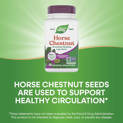 Nature's Way Horse Chestnut Extract, Premium Extract, Promotes Healthy Leg Veins*, 250 mg per Serving, Vegan - Maple Wellness Supplements