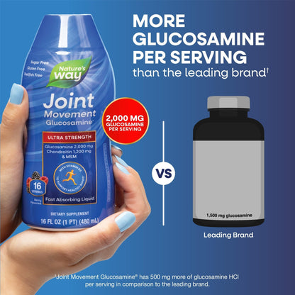 Nature's Way Joint Movement Glucosamine Fast Absorbing Liquid, Ultra Strength, Supports Healthy Bones*, Liquid Glucosamine Chondroitin, MSM with Vitamin D3, Berry Flavored, 16 Fl Oz - Maple Wellness Supplements