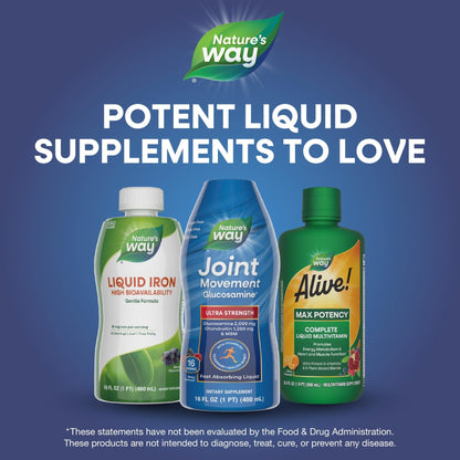 Nature's Way Joint Movement Glucosamine Fast Absorbing Liquid, Ultra Strength, Supports Healthy Bones*, Liquid Glucosamine Chondroitin, MSM with Vitamin D3, Berry Flavored, 16 Fl Oz - Maple Wellness Supplements