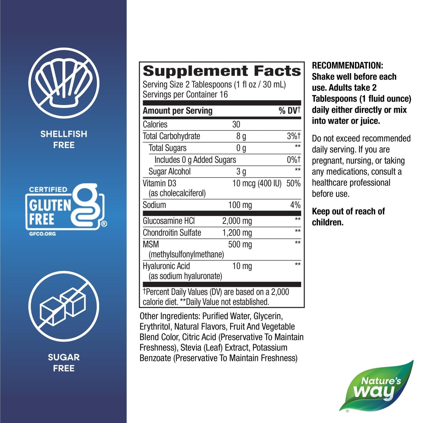 Nature's Way Joint Movement Glucosamine Fast Absorbing Liquid, Ultra Strength, Supports Healthy Bones*, Liquid Glucosamine Chondroitin, MSM with Vitamin D3, Berry Flavored, 16 Fl Oz - Maple Wellness Supplements