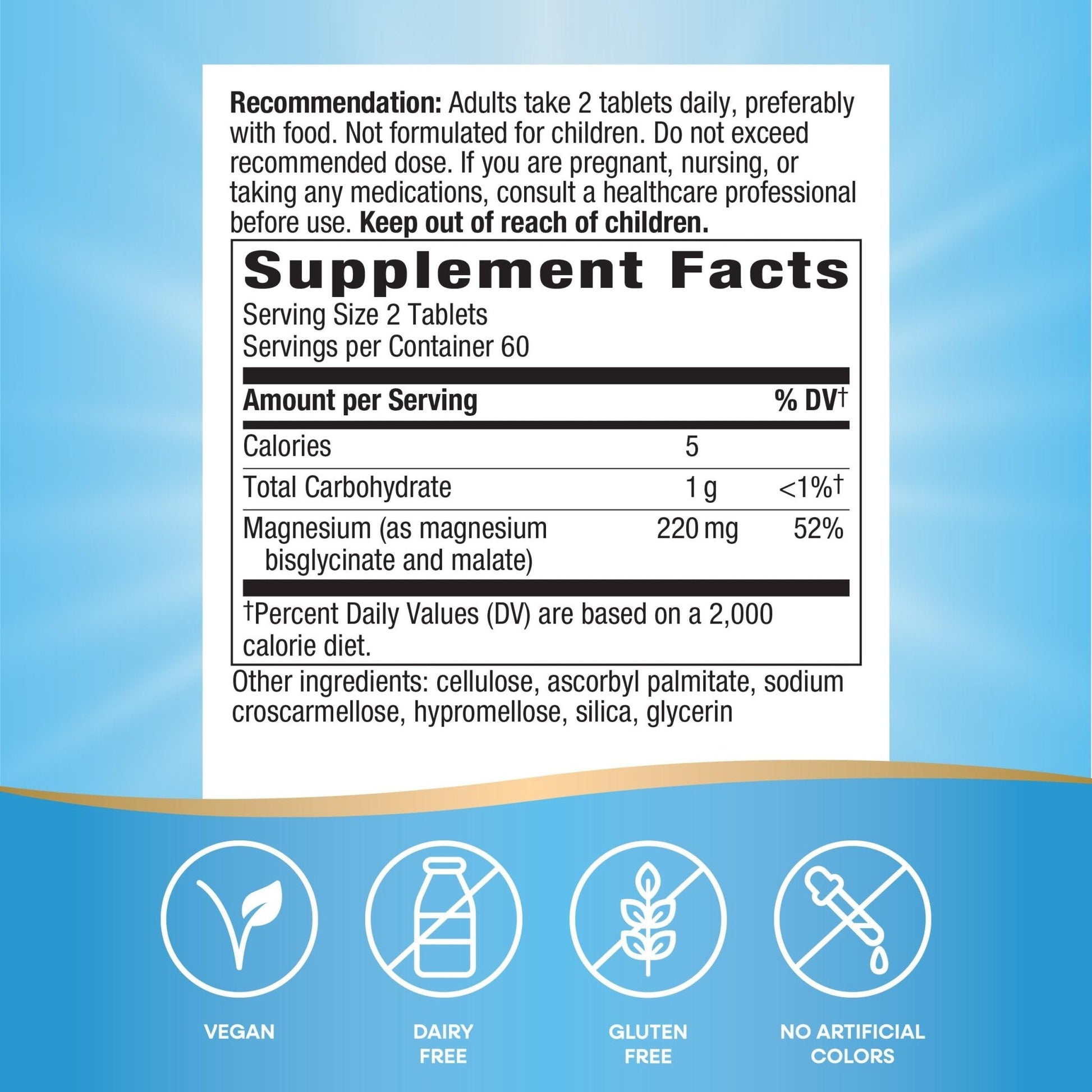 Nature's Way Magnesium Glycinate Complex, Supports Heart, Muscle, Nerve Function*, Highly Absorbable, 220 mg per 2-Tablet Serving, No Gluten, Vegan, 120 Tablets - Maple Wellness Supplements