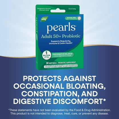 Nature's Way Pearls Adult 50+ Probiotic, Probiotics for Digestive Health* Supports Regularity, Immune & Colon Health*, 1 Billion Cultures, No Refrigeration Needed, 30 Softgels - Maple Wellness Supplements