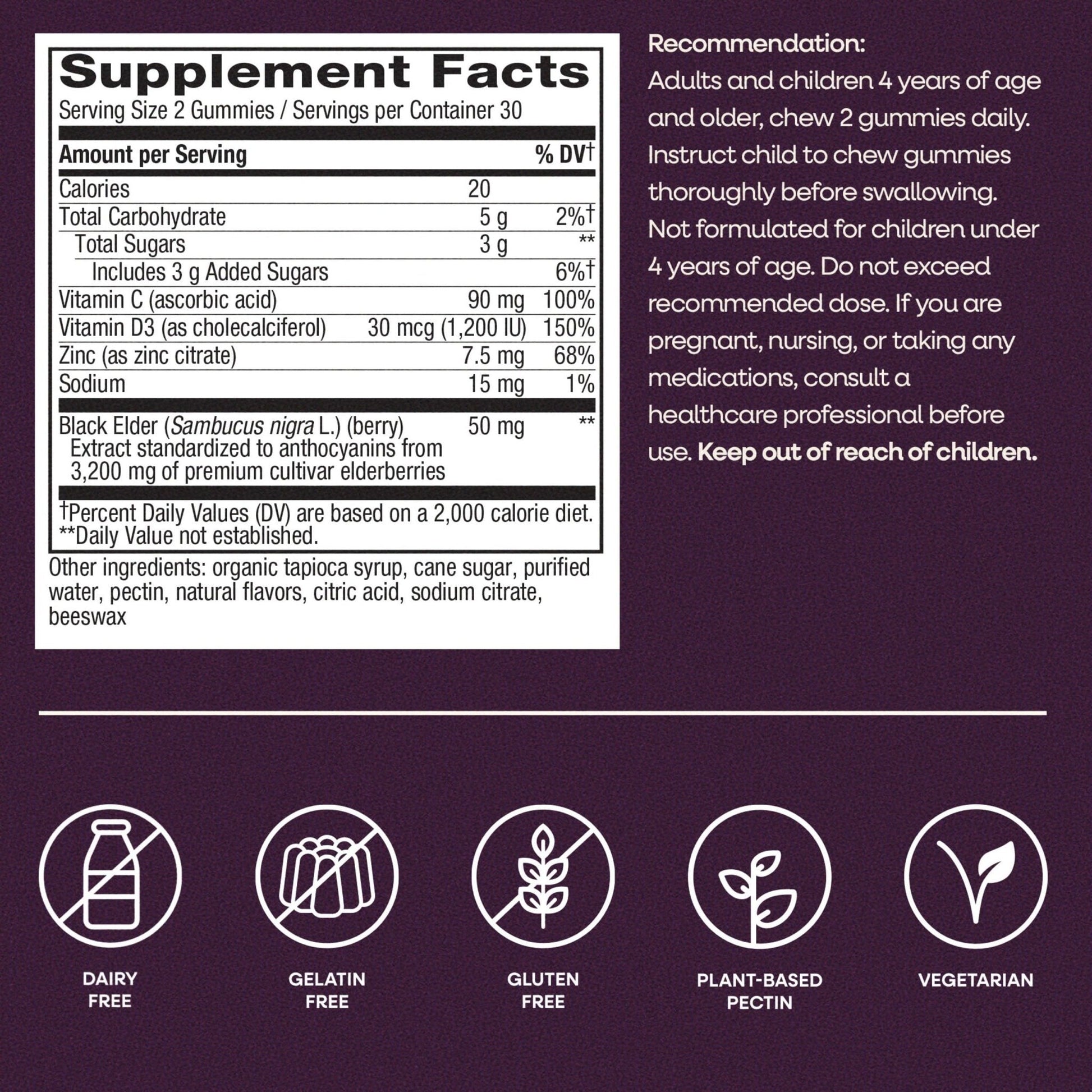 Nature’s Way Sambucus Elderberry Gummies, Immune Support Gummy for Adults & Kids Ages 4+ with Black Elderberry Extract, Vitamin C - Maple Wellness Supplements