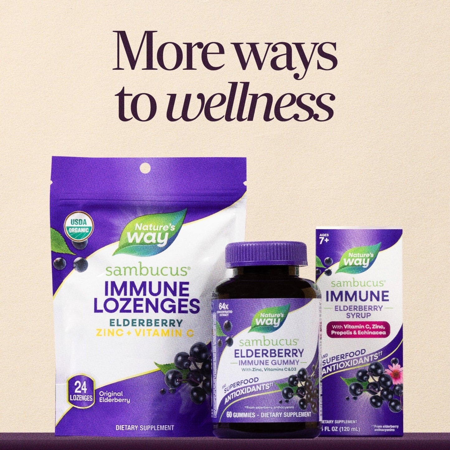 Nature’s Way Sambucus Elderberry Gummies, Immune Support Gummy for Adults & Kids Ages 4+ with Black Elderberry Extract, Vitamin C - Maple Wellness Supplements