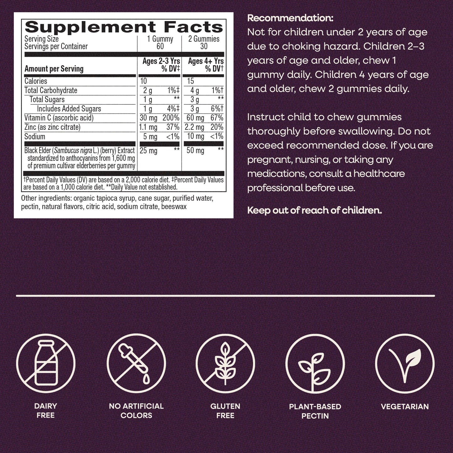 Nature’s Way Sambucus Kids Elderberry Immune Gummies with Black Elderberry Extract, Daily Immune Support Gummy with Vitamin C and Zinc - Maple Wellness Supplements