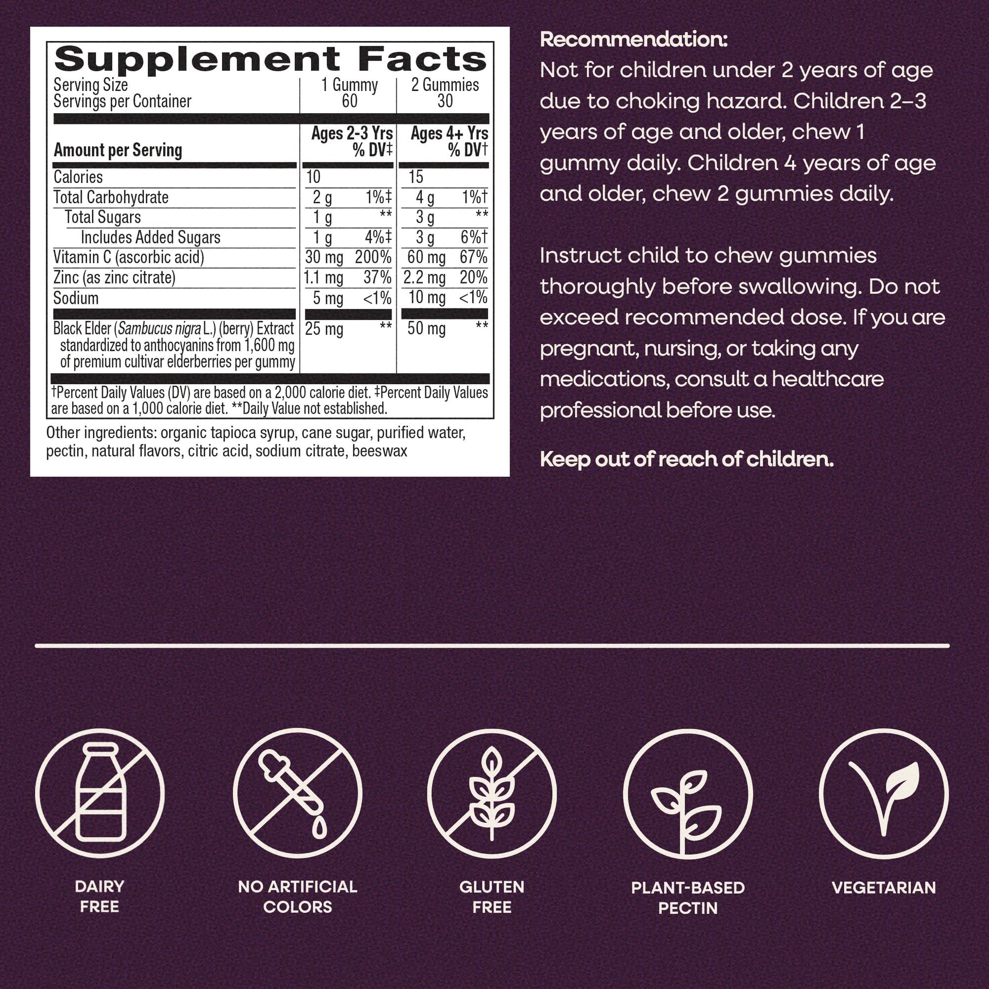 Nature’s Way Sambucus Kids Elderberry Immune Gummies with Black Elderberry Extract, Daily Immune Support Gummy with Vitamin C and Zinc - Maple Wellness Supplements