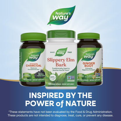 Nature’s Way Slippery Elm Bark Capsules, Traditional Digestive Support to Soothe Gastrointestinal Tract*, 1,600 mg per 4-Capsule Serving - Maple Wellness Supplements