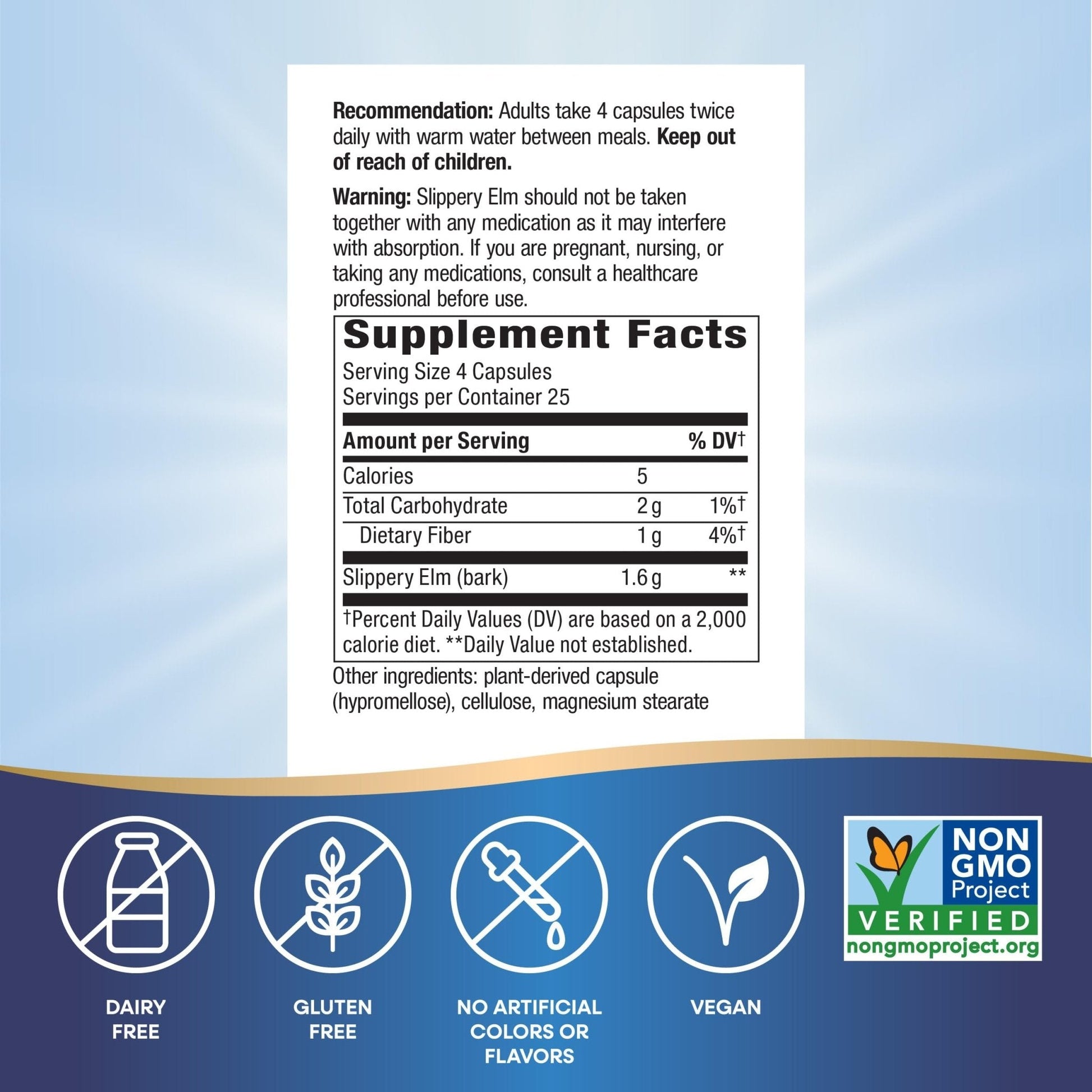 Nature’s Way Slippery Elm Bark Capsules, Traditional Digestive Support to Soothe Gastrointestinal Tract*, 1,600 mg per 4-Capsule Serving - Maple Wellness Supplements