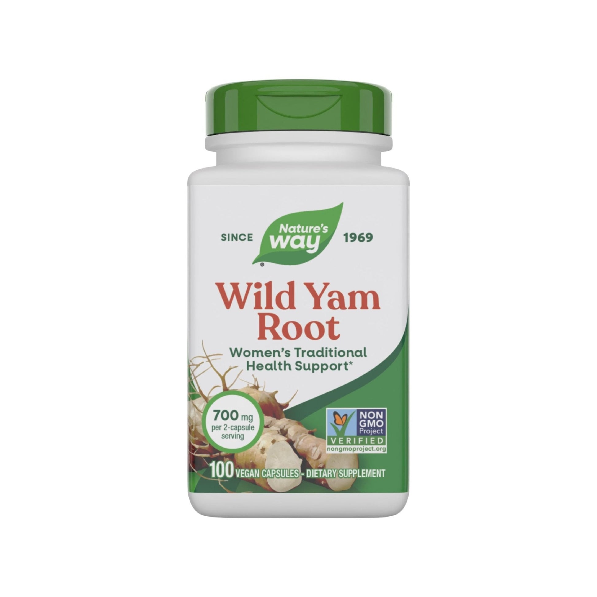 Nature's Way Wild Yam Root Capsules, Women's Traditional Health Support*, 700 mg per 2-Capsule Serving, Non-GMO Project Verified, 100 Vegan Capsules (Packaging May Vary) - Maple Wellness Supplements