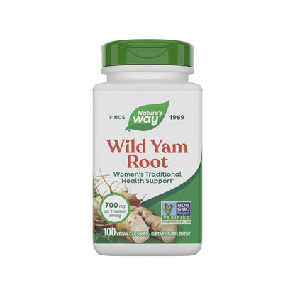 Nature's Way Wild Yam Root Capsules, Women's Traditional Health Support*, 700 mg per 2-Capsule Serving, Non-GMO Project Verified, 100 Vegan Capsules (Packaging May Vary) - Maple Wellness Supplements