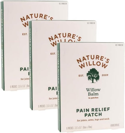 Nature's Willow Natural Pain Relief Patches for Muscles & Joints | Fast-Acting with White Willow Bark | Free from Artificial Fragrances & Dyes | 6 Patches per Pack (3-Pack) - Maple Wellness Supplements