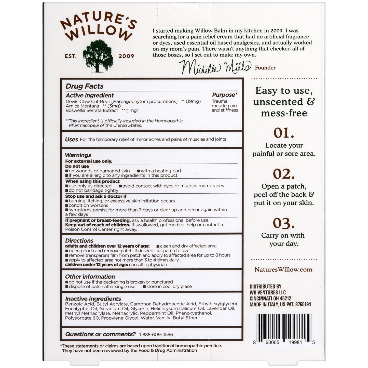 Nature's Willow Relief Patches – Fast-Acting, Plant-Based Topical Solution to Help with Sore Muscles & Joints | 6 Patches per Pack | 1-Pack - Maple Wellness Supplements