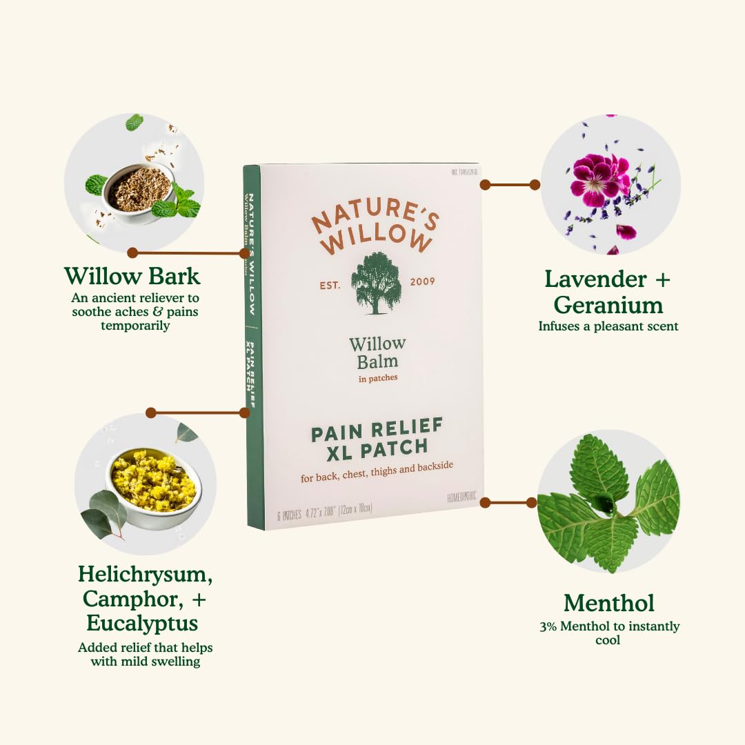 Nature's Willow Relief Patches – Fast-Acting, Plant-Based Topical Solution to Help with Sore Muscles & Joints | 6 Patches per Pack | 1-Pack - Maple Wellness Supplements