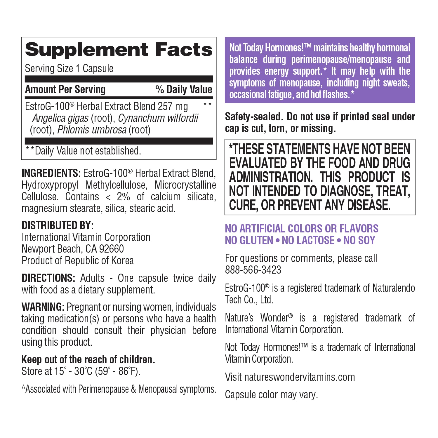 Nature's Wonder Not Today Hormones Perimenopause and Menopause Support Supplement for Women with Estro-G100, Supports Hot Flashes and Night Sweats 60 Vegetarian Capsules, 60 Day Supply - Maple Wellness Supplements