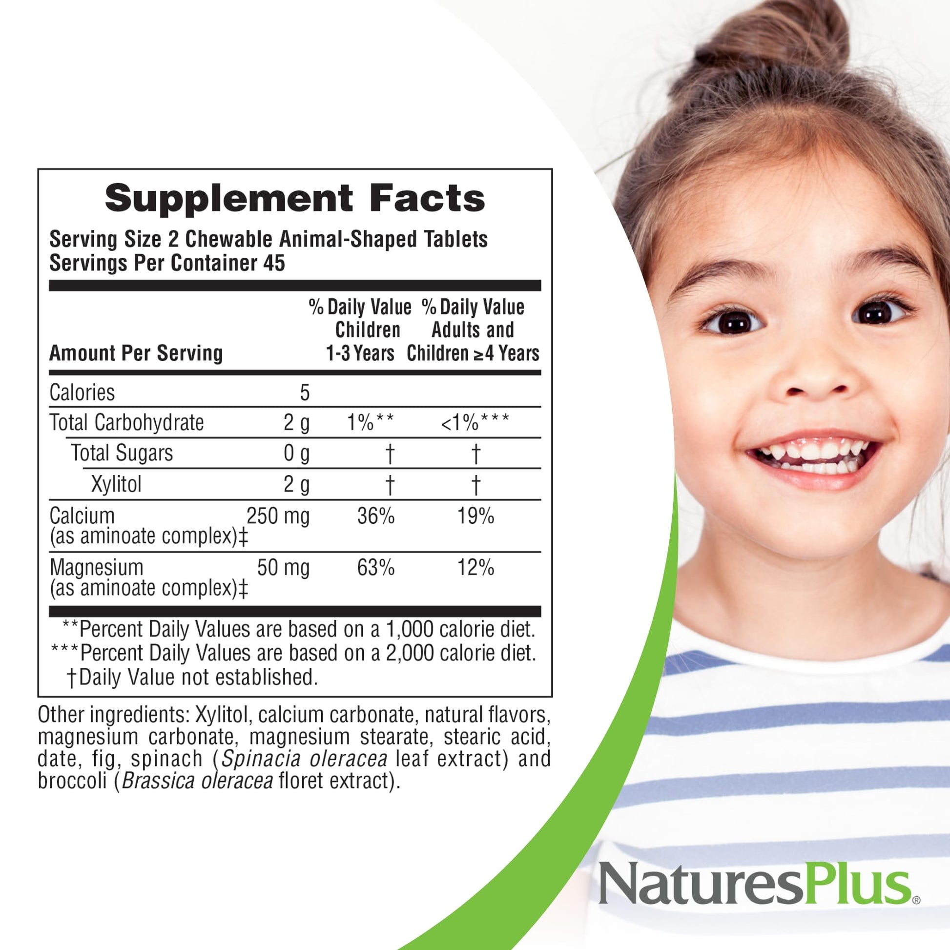 NaturesPlus Animal Parade Sugar-Free Children's Calcium, Vanilla Sundae Flavor - 90 Chewable Animal Shaped Tablets, Pack of 2 - Magnesium for Bone Health - Gluten Free - 90 Servings - Maple Wellness Supplements
