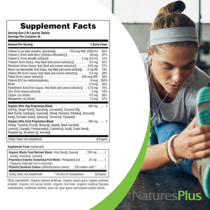 NaturesPlus Ultra Juice Multivitamin - 90 Bi-Layered Tablets - Whole Food Supplement with Fruits, Vegetables & Probiotics - Energy, Digestion & Immune Health Support - USDA Organic - 45 Servings - Maple Wellness Supplements