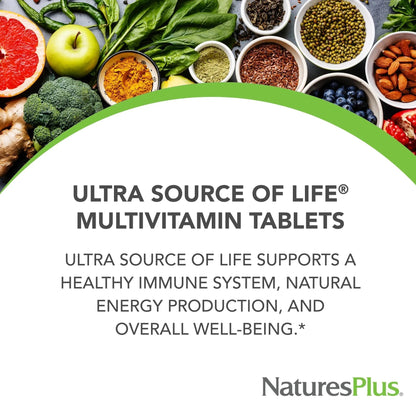 NaturesPlus Ultra Source of Life Multivitamin - 90 Tablets - Supports Immune Health, Energy & Overall Well-Being - with Lutein & Vitamin D3 - Maple Wellness Supplements