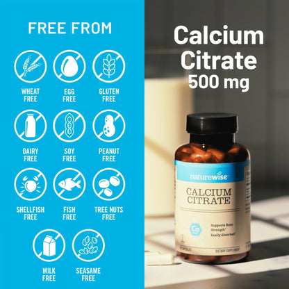 NatureWise Calcium Citrate 500mg Capsules - Supplement for Bone Health - Easy to Digest & Absorb - Vegan, Non-GMO - Maple Wellness Supplements