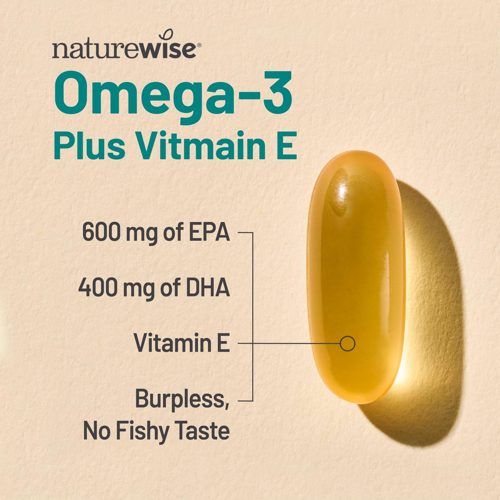 NatureWise Extra-Strength Omega 3 Fish Oil Supplement - 1000mg per Serving - 600 EPA & 400 DHA and Vitamin E - Support for Heart & Brain Health - Lemon Flavor - Maple Wellness Supplements