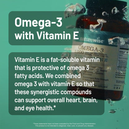 NatureWise Extra-Strength Omega 3 Fish Oil Supplement - 1000mg per Serving - 600 EPA & 400 DHA and Vitamin E - Support for Heart & Brain Health - Lemon Flavor - Maple Wellness Supplements