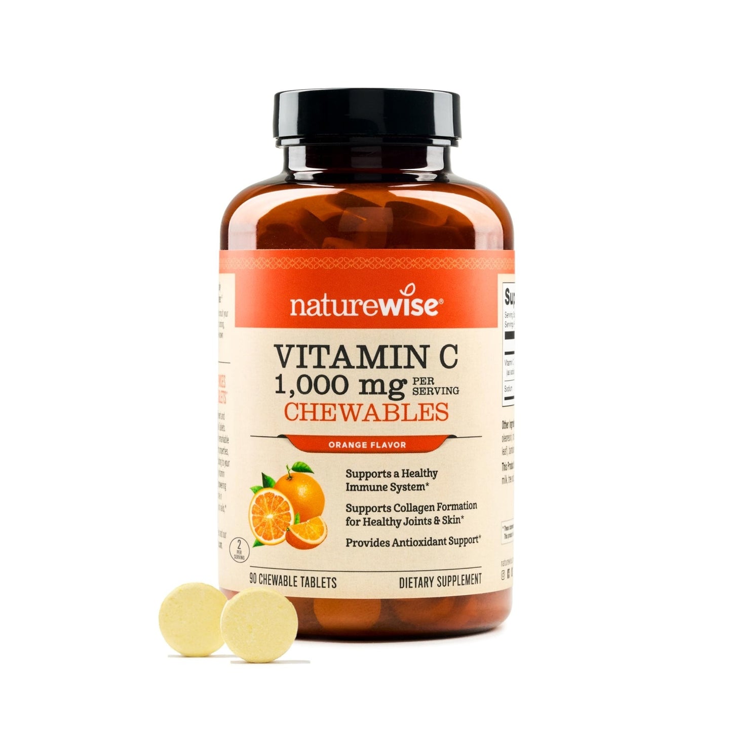 NatureWise Extra Strength Vitamin C Chewable 1000mg for Adults - Natural Orange Flavor - Immune System & Antioxidant Support - Non-GMO - Maple Wellness Supplements